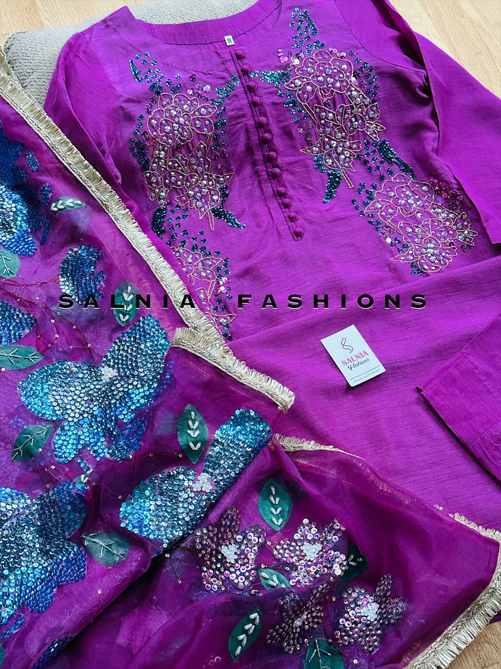 PURE RAW SILK HAND PAINTED SUIT SFHP5