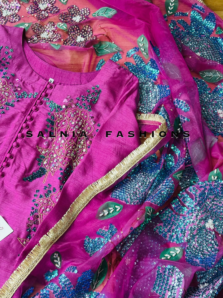PURE RAW SILK HAND PAINTED SUIT SFHP5