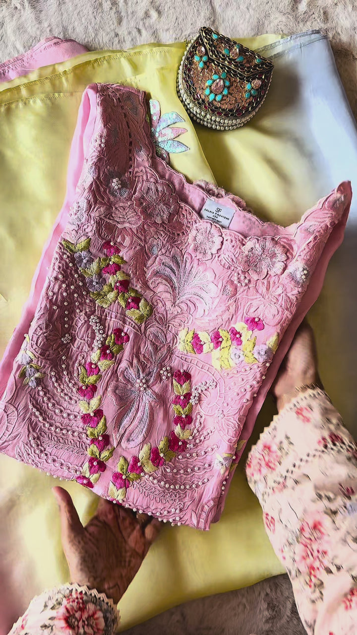 CUTWORK EMBROIDERED PURE SILK SUIT CTSH01