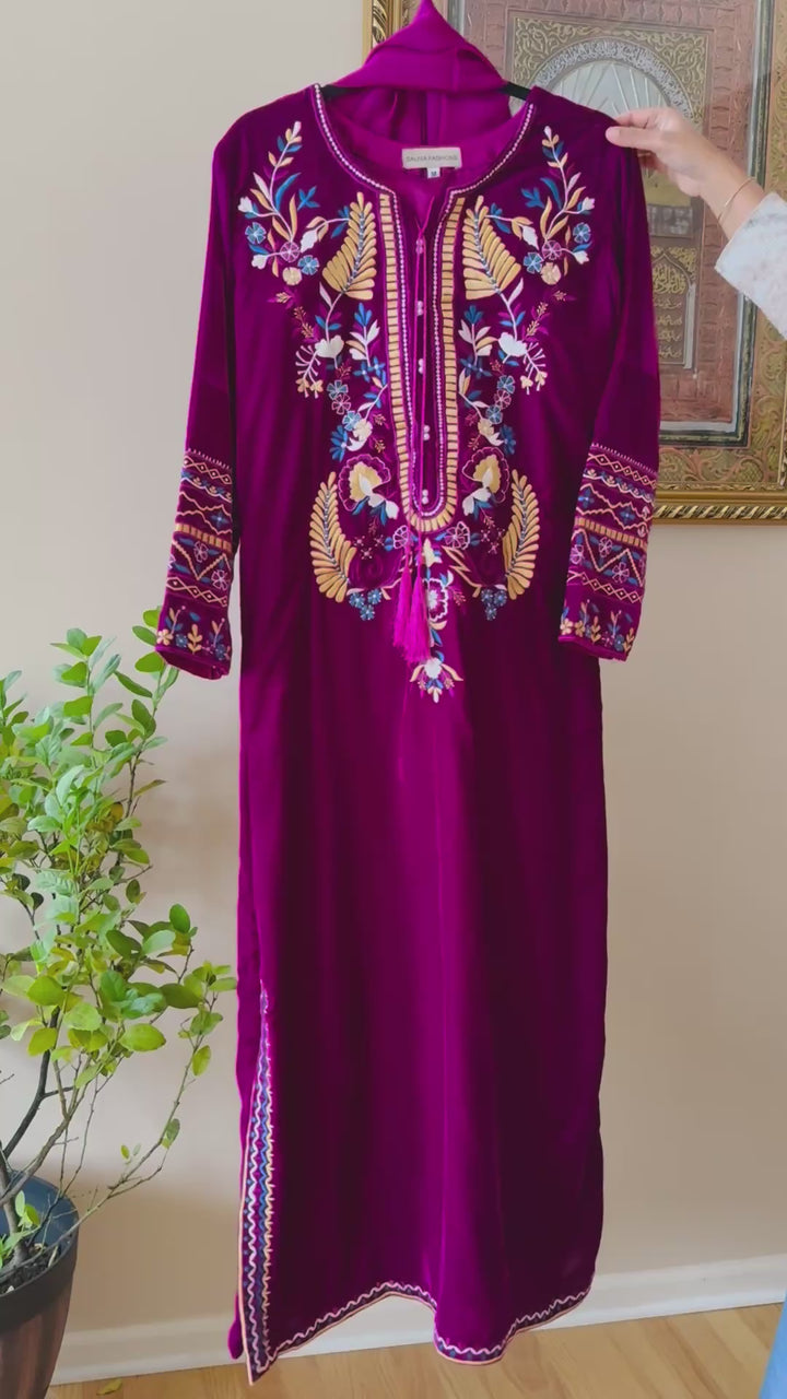 APPLIQUE EMBROIDERED VELVET KAFTAN SFKF04