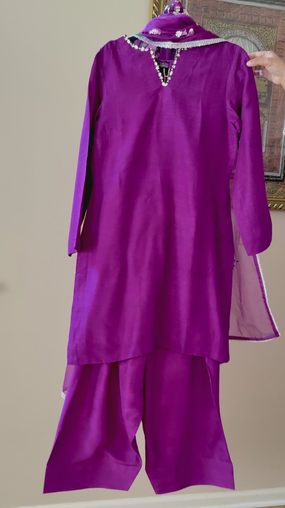 PURE RAW SILK HAND PAINTED FARSHI SHALWAR  SUIT SFHP21