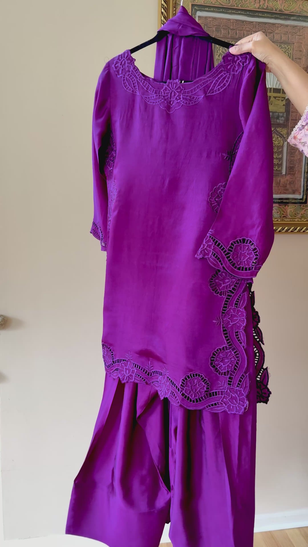 EMBROIDERED CUTWORK SHEESHA SILK FARSHI SHALWAR FRSH44