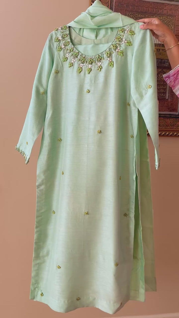 JEWEL EMBELLISHED RAW SILK SUIT FRSH22