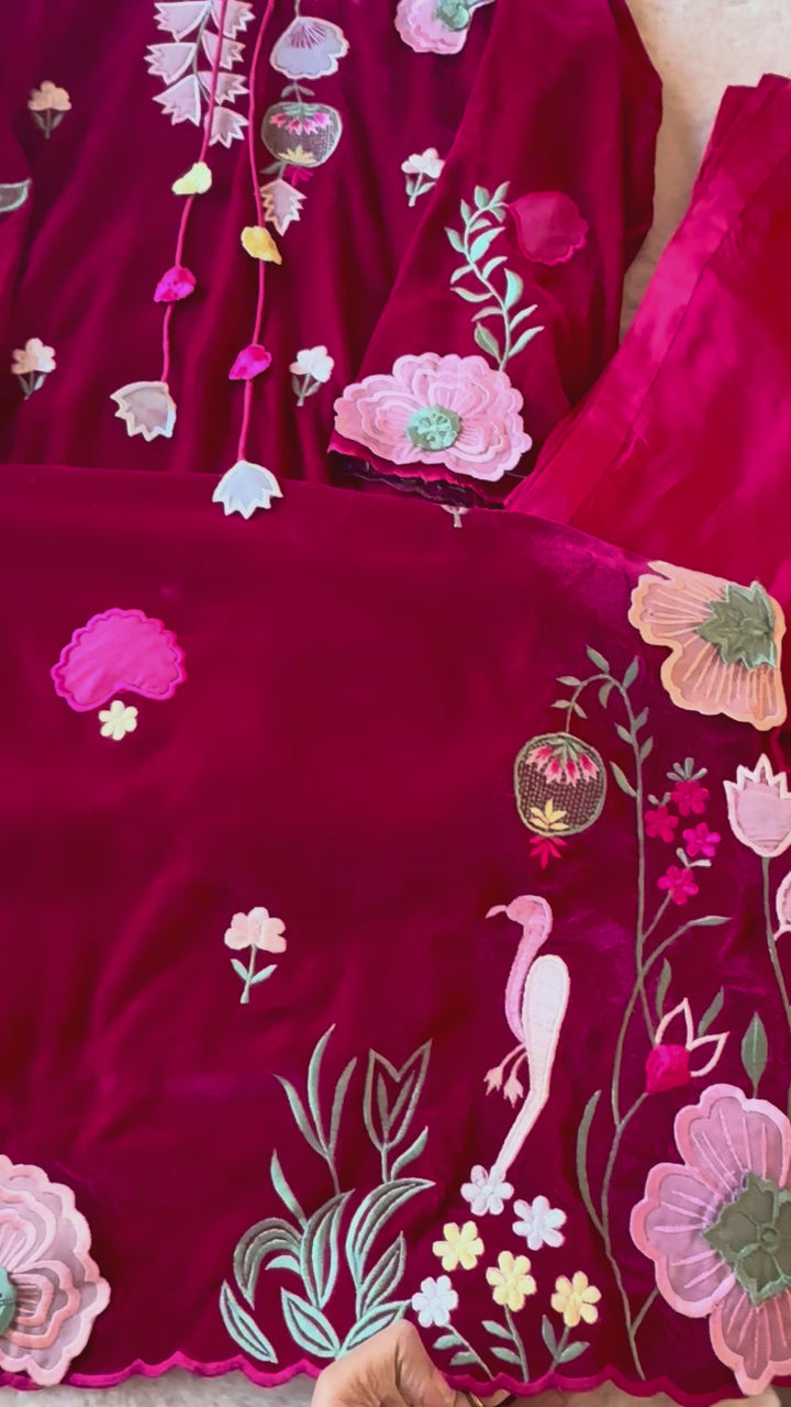 APPLIQUE EMBROIDERED VELVET KAFTAN SFKF02