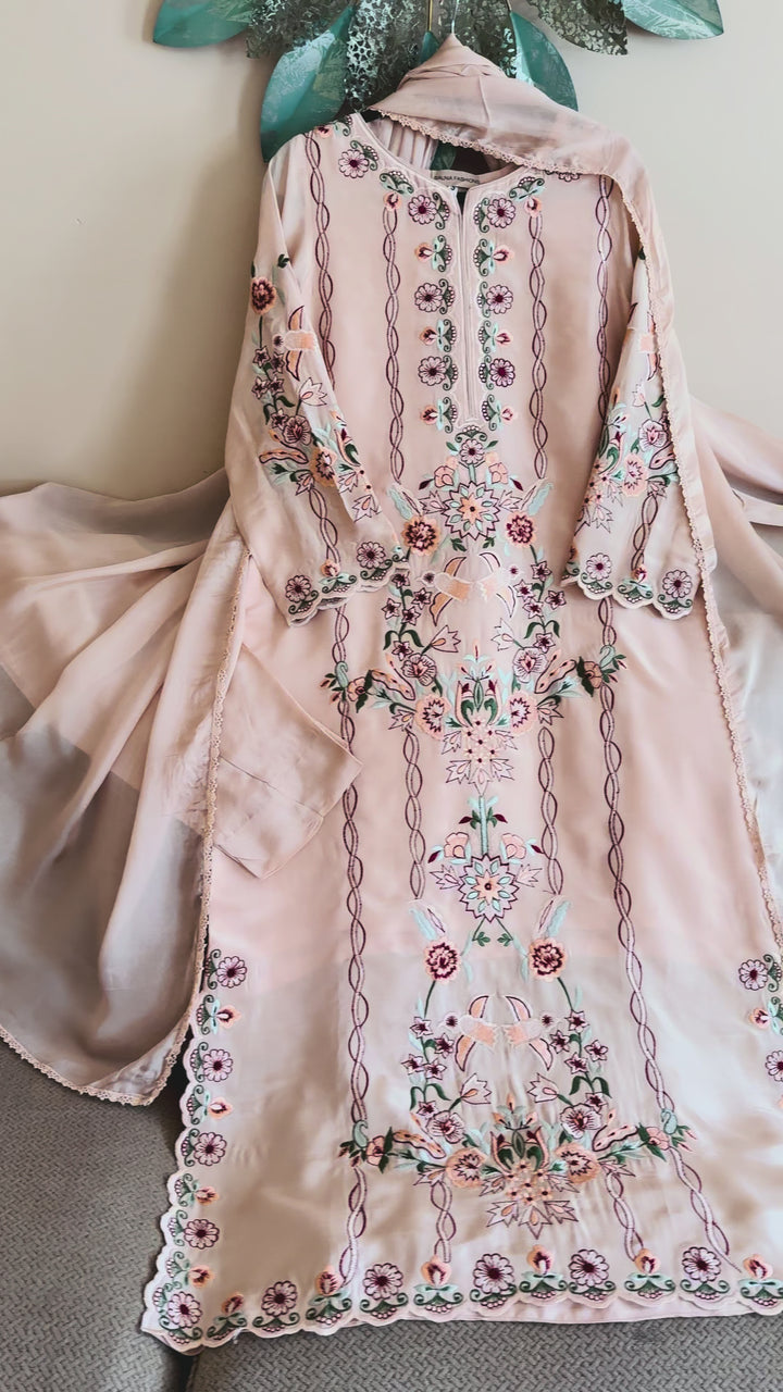 APPLIQUE EMBROIDERED SILK KAFTAN SFKF46