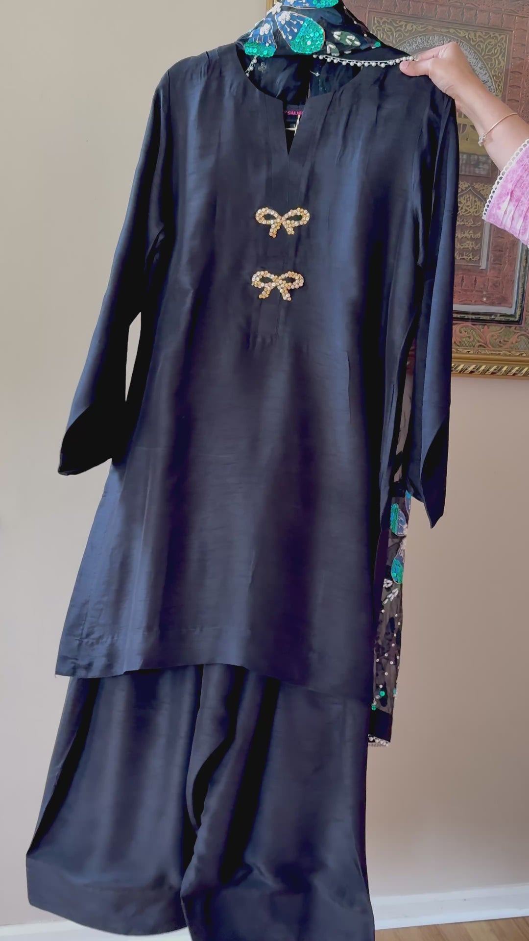 PURE RAW SILK HAND PAINTED FARSHI SHALWAR SUIT SFHP30