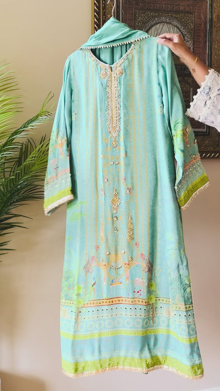 HANDWORK PURE CREPE SILK KAFTAN SET SFKF39