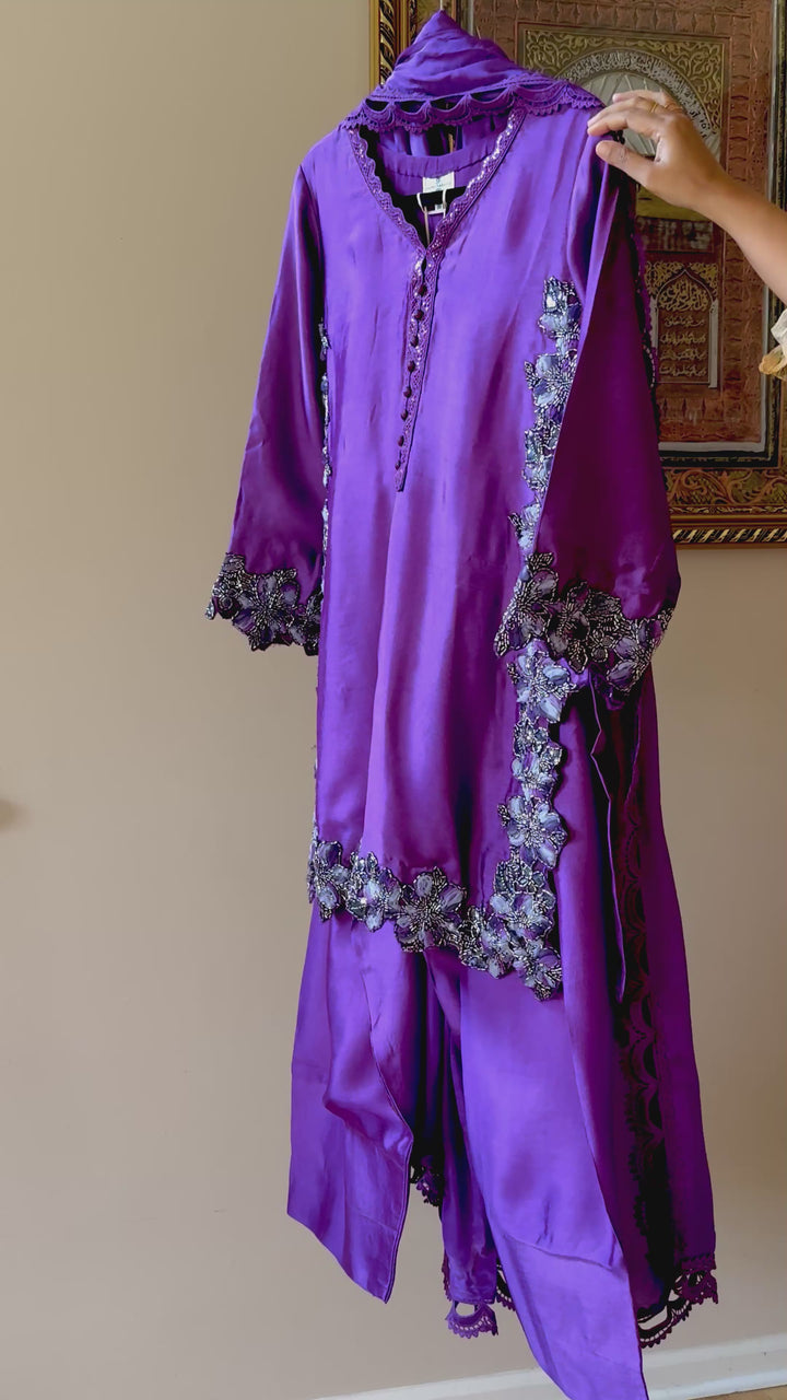 CUTWORK EMBELLISHED SHEESHA SILK FARSHI SHALWAR FRSH50
