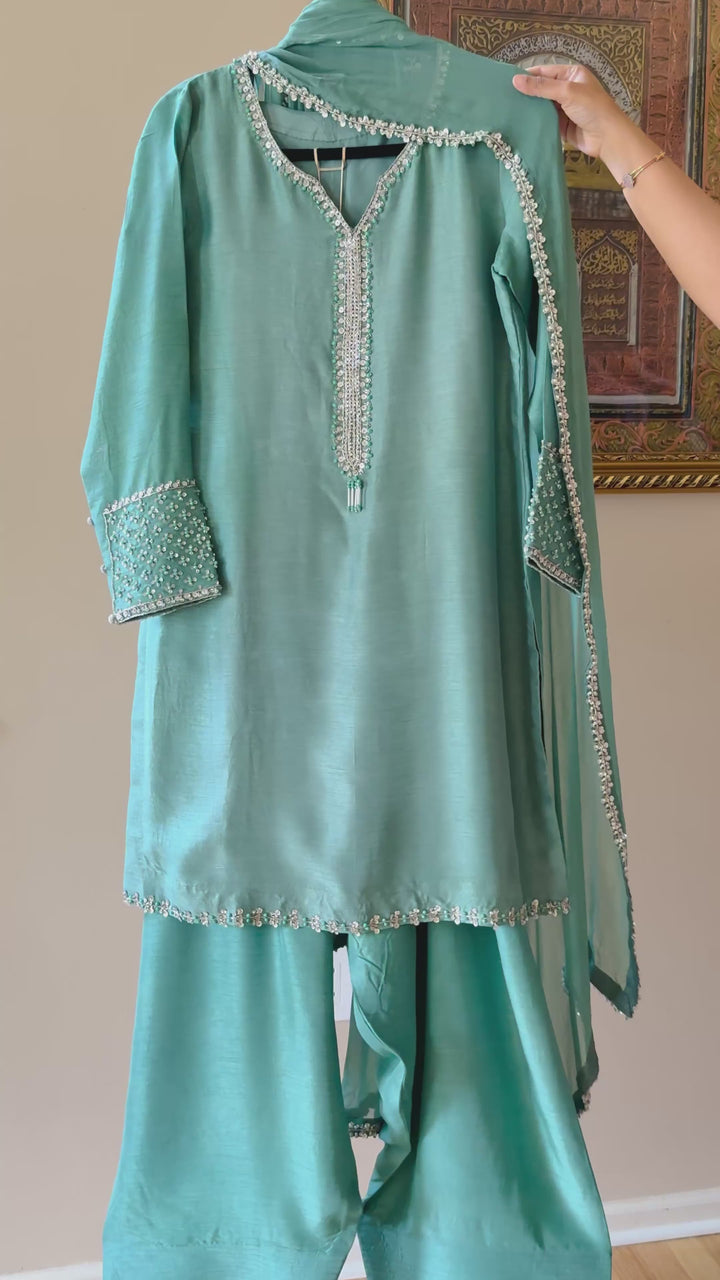 HAND EMBELLISHED RAW SILK FARSHI SHALWAR FRSH67