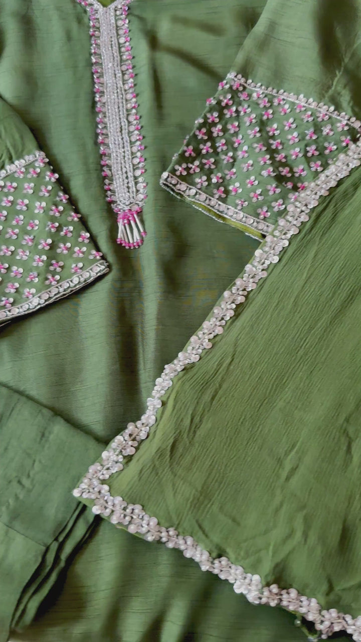 HAND EMBELLISHED RAW SILK SUIT FRSH60