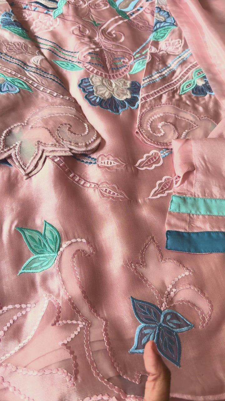 EMBROIDERED CUTWORK APPLIQUE SHEESHA SILK BOX PLEATED SUIT FRSH71
