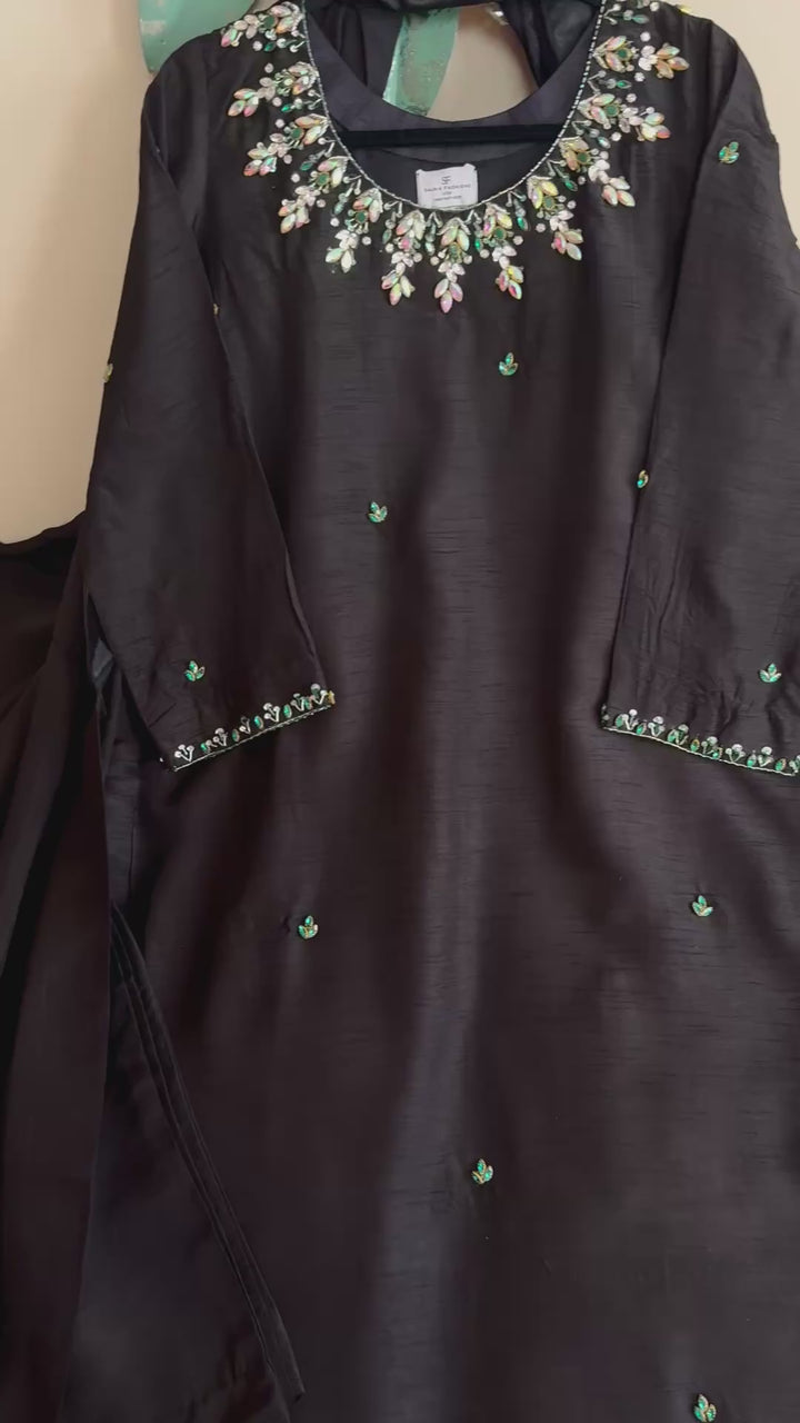 JEWEL EMBELLISHED RAW SILK SUIT FRSH20