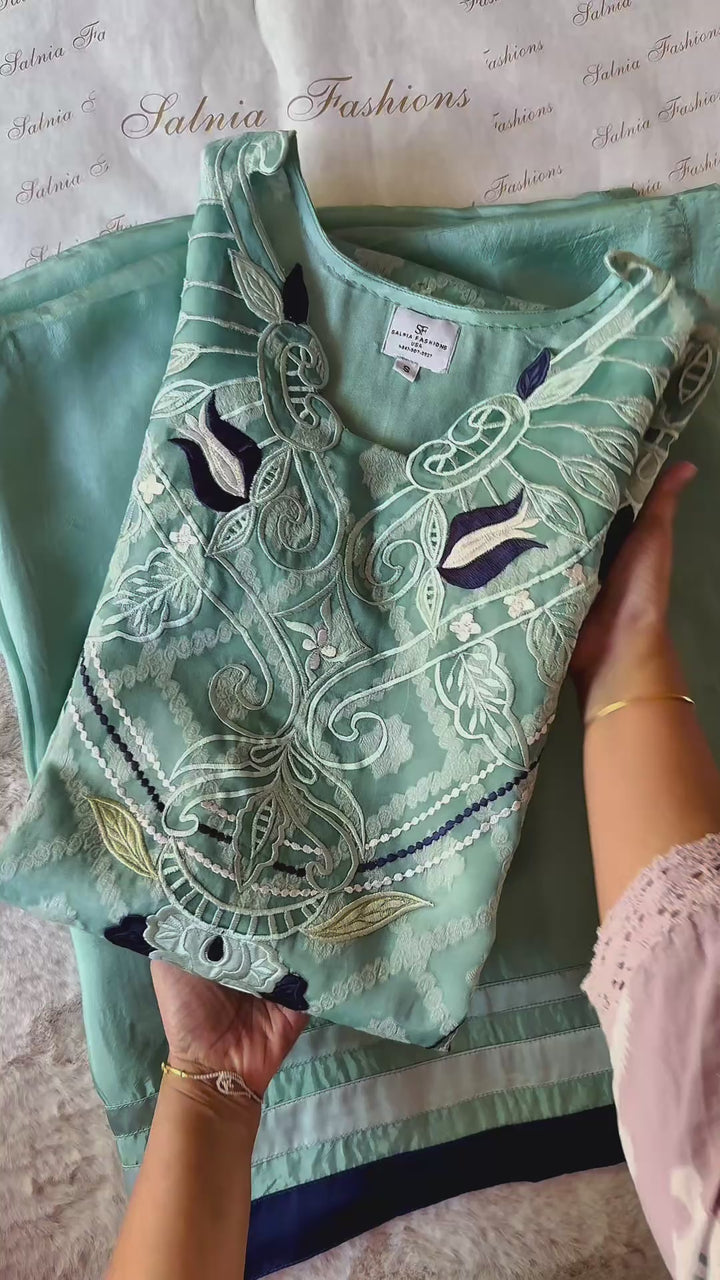 EMBROIDERED CUTWORK APPLIQUE KHAADI JAQUARD SUIT FRSH72