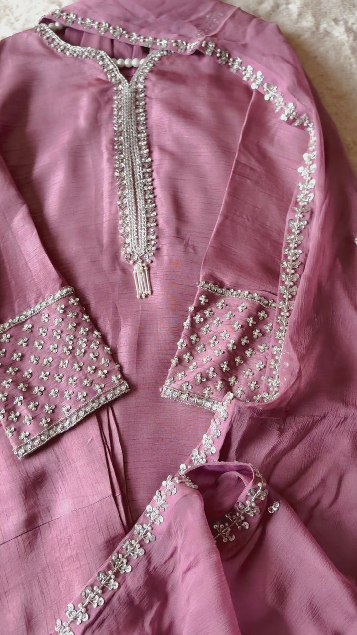 HAND EMBELLISHED RAW SILK SUIT FRSH62