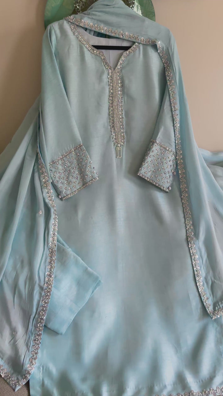 HAND EMBELLISHED RAW SILK SUIT FRSH63