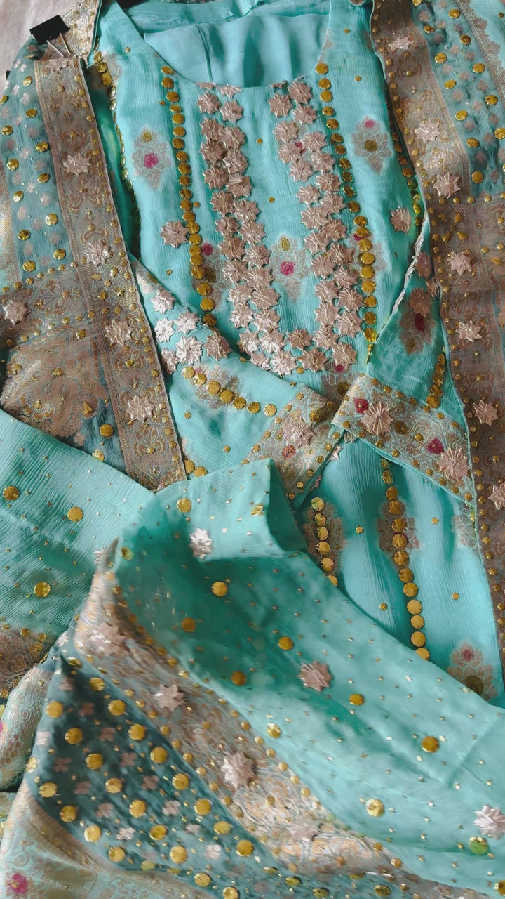 HEAVY KAAMDANI SUIT WITH WOVEN ATLAS DUPATTA KMSF05