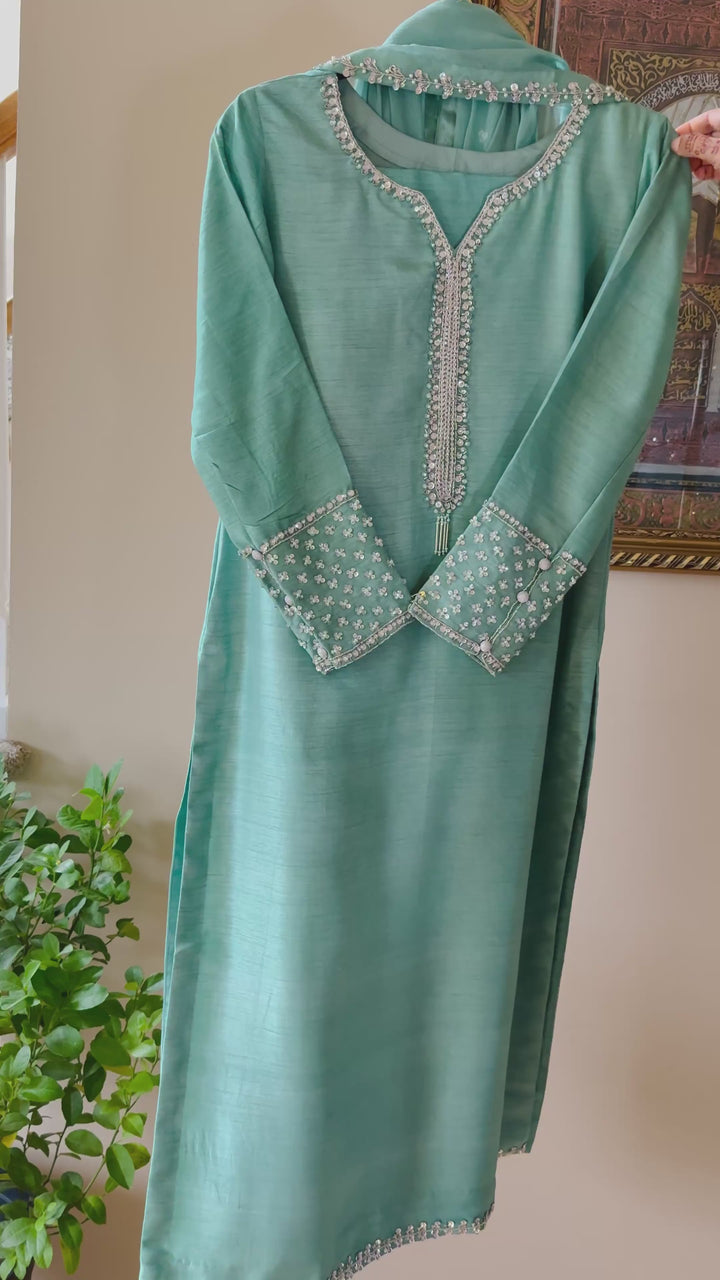 HAND EMBELLISHED RAW SILK SUIT FRSH61