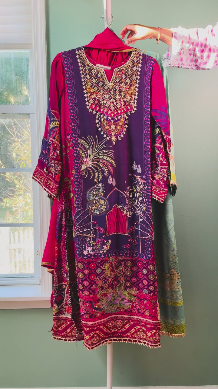 HANDWORK PURE CREPE SILK KAFTAN SET SFKF40