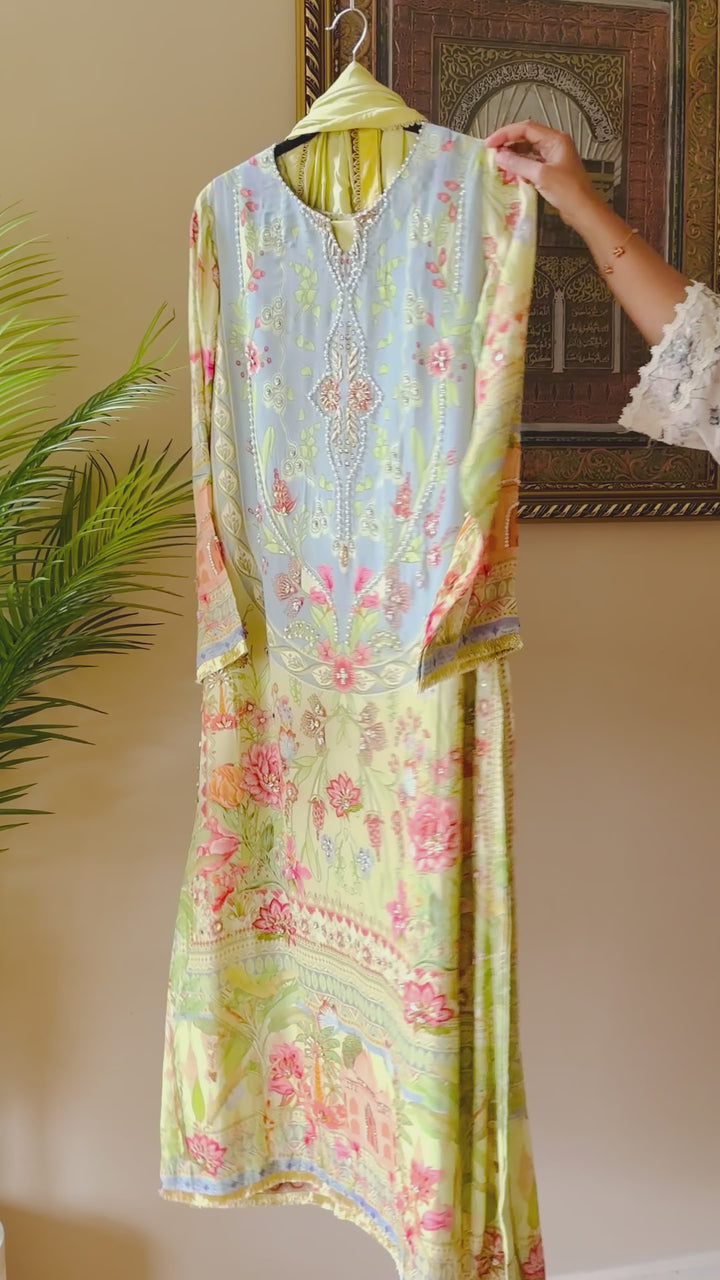 HANDWORK PURE CREPE SILK KAFTAN SET SFKF55