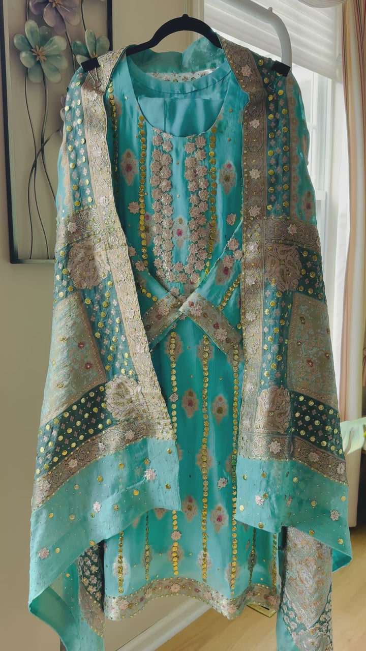 HEAVY KAAMDANI SUIT WITH WOVEN ATLAS DUPATTA KMSF05