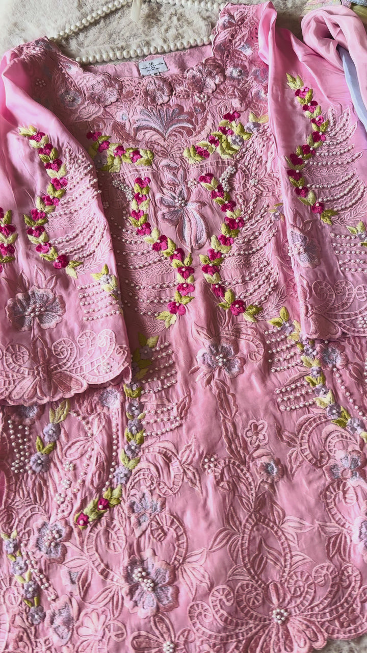 CUTWORK EMBROIDERED PURE SILK SUIT CTSH01