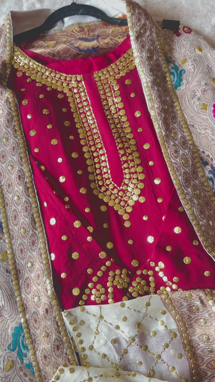 HEAVY KAAMDANI SUIT WITH WOVEN ATLAS DUPATTA KMSF04