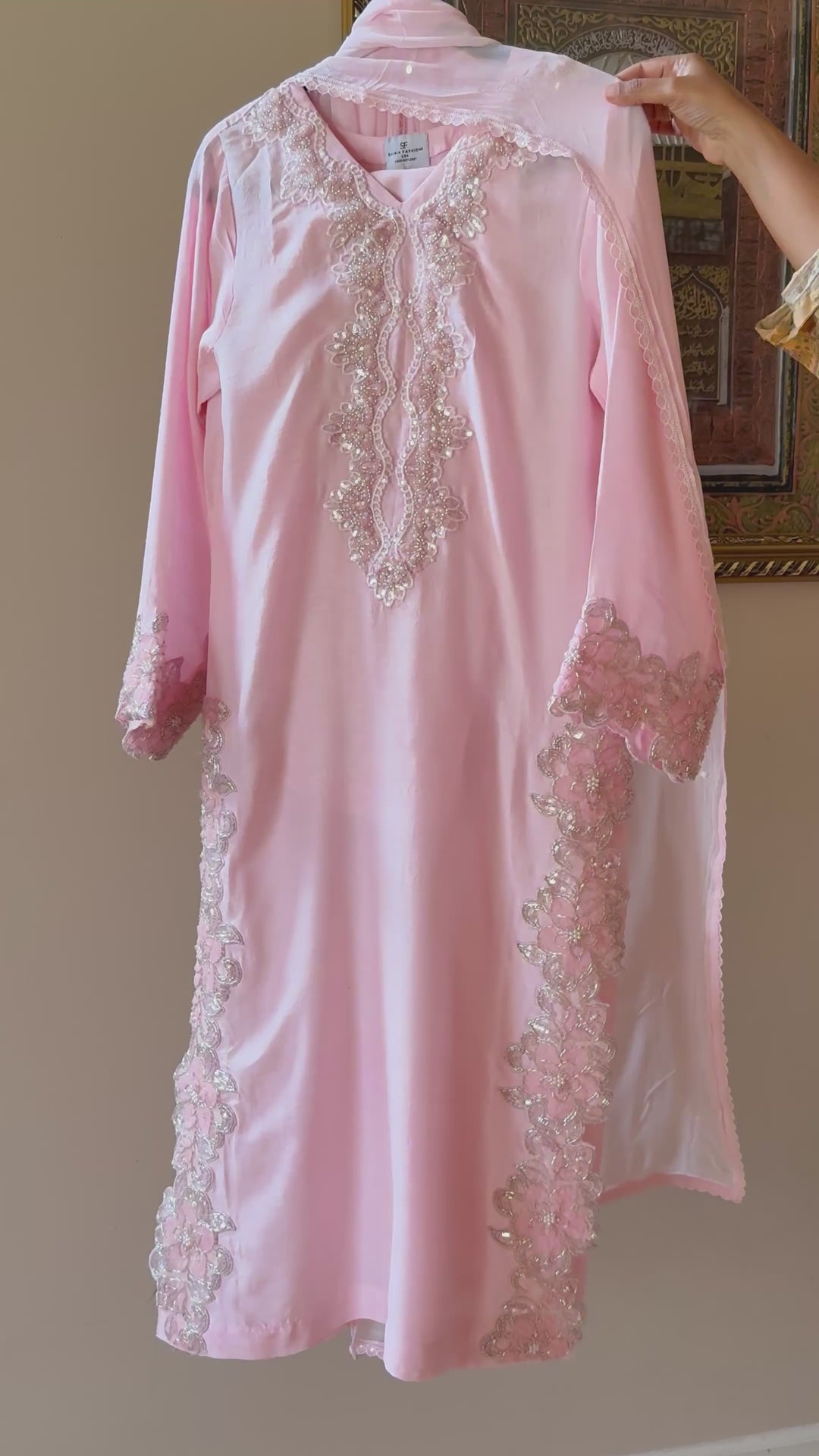 CUTWORK EMBELLISHED KOREAN RAW SILK SUIT FRSH54