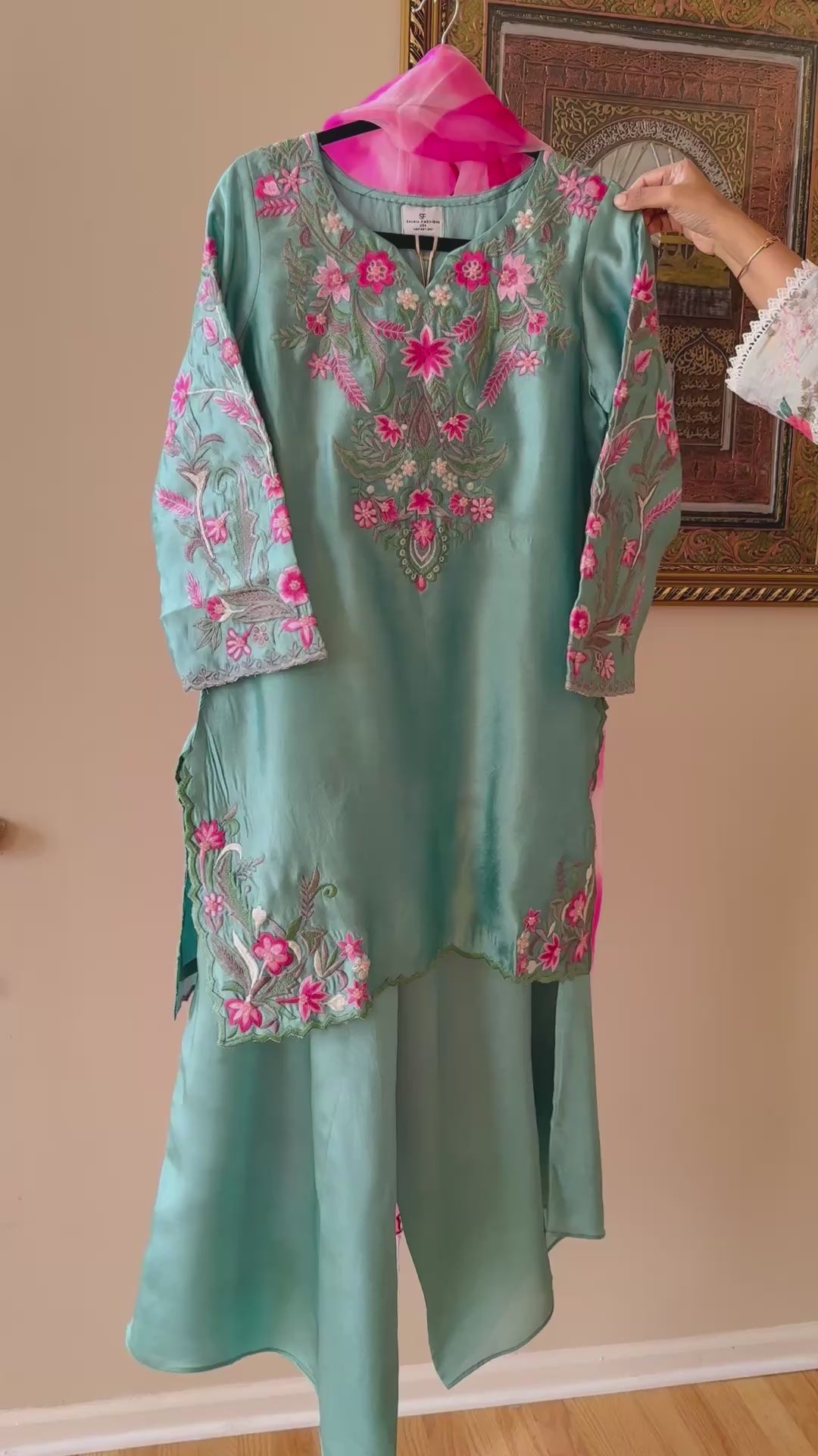 MULTI COLOR EMBROIDERED CUTWORK SHEESHA SILK BOX PLEATED SUIT FRSH90