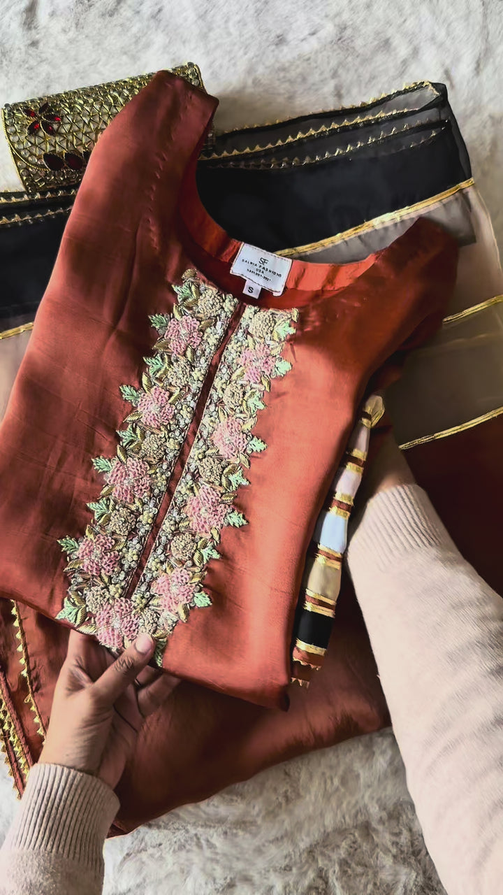 HAND EMBELLISHED PURE SILK FARSHI SHALWAR FRSH73