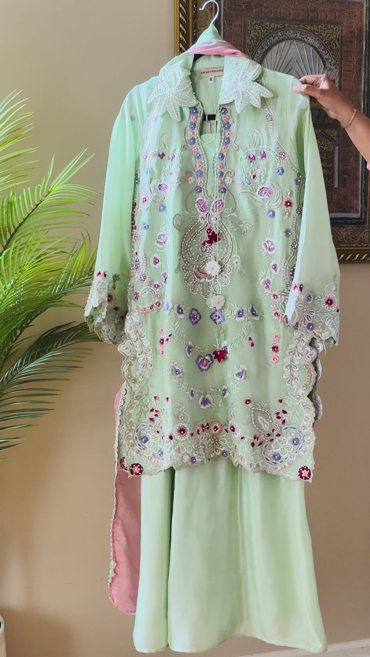 CUTWORK EMBROIDERED PURE SILK SUIT CTSH01