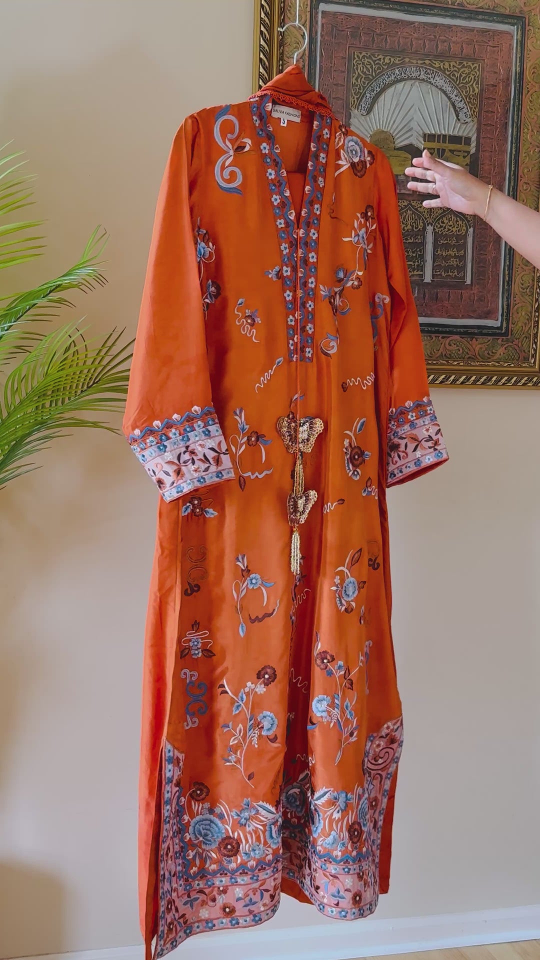 APPLIQUE EMBROIDERED SILK KAFTAN SFKF49