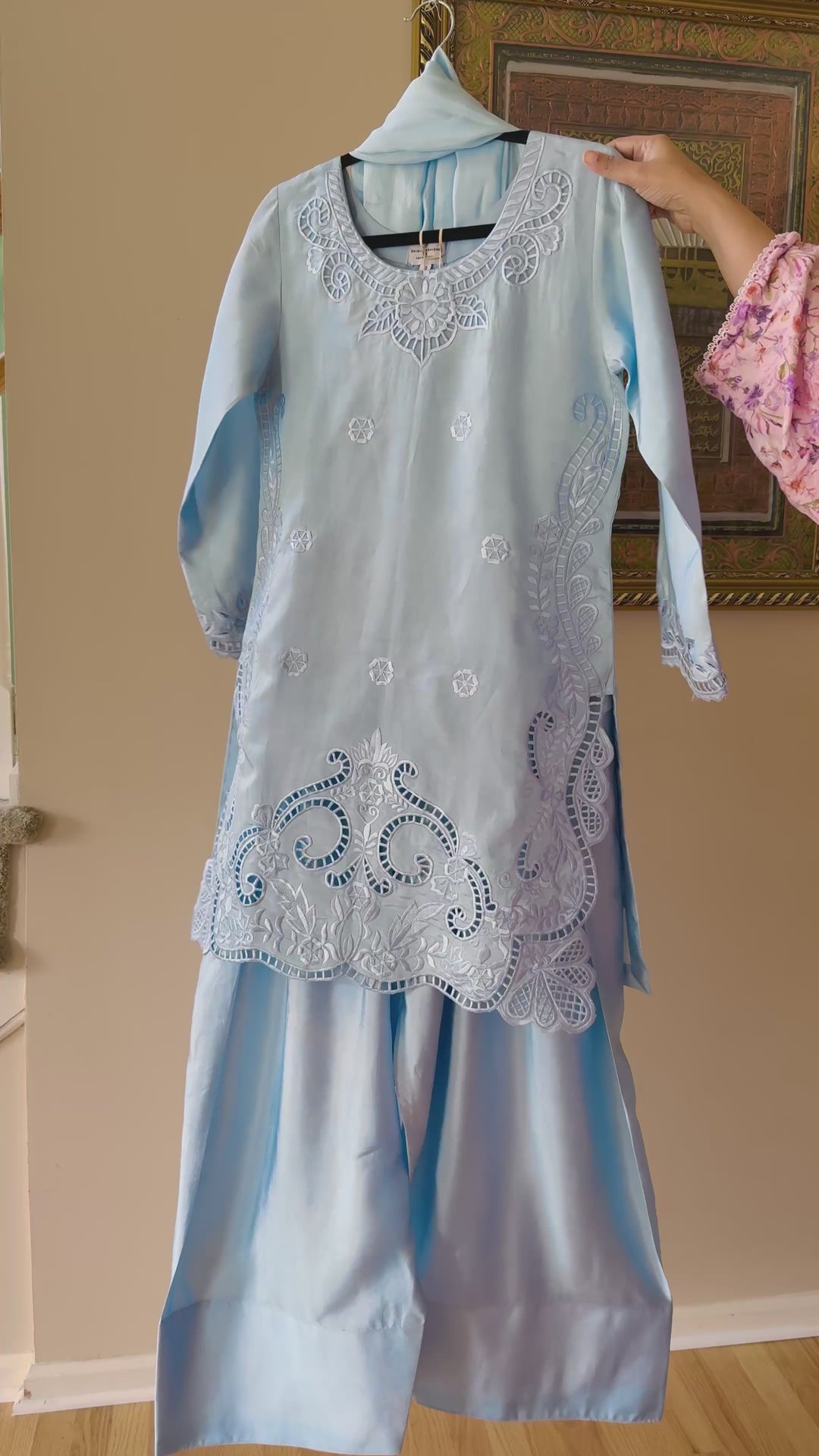 EMBROIDERED CUTWORK SHEESHA SILK FARSHI SHALWAR FRSH42