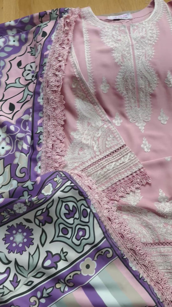 EMBROIDERED LINEN SUIT WITH WOOLEN SHAWL SFLN01