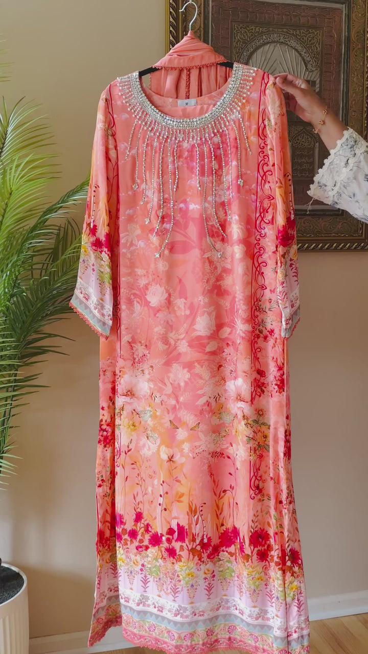 HANDWORK PURE CREPE SILK KAFTAN SET SFKF43
