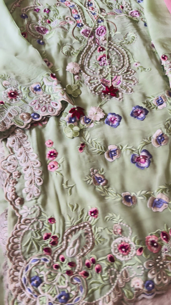 CUTWORK EMBROIDERED PURE SILK SUIT CTSH01