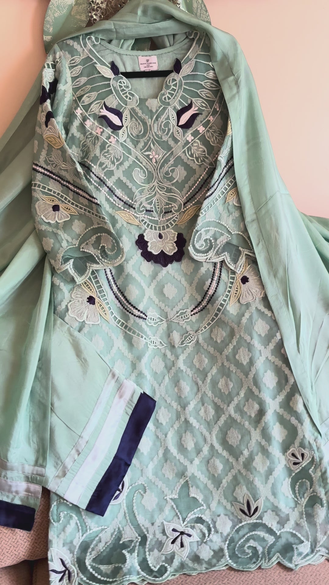 EMBROIDERED CUTWORK APPLIQUE KHAADI JAQUARD SUIT FRSH72