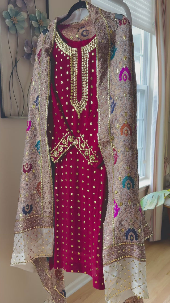 HEAVY KAAMDANI SUIT WITH WOVEN ATLAS DUPATTA KMSF04