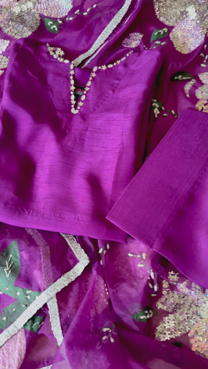 PURE RAW SILK HAND PAINTED FARSHI SHALWAR  SUIT SFHP21