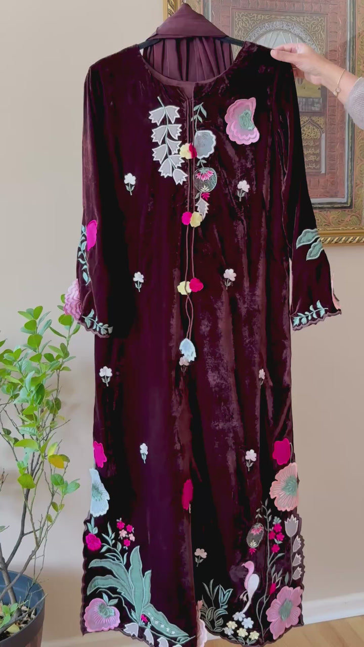 APPLIQUE EMBROIDERED VELVET KAFTAN SFKF01