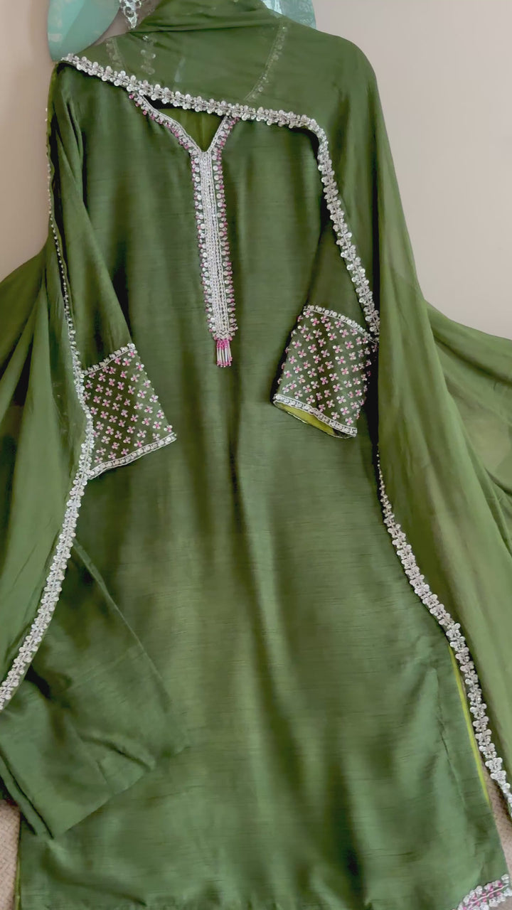 HAND EMBELLISHED RAW SILK SUIT FRSH60