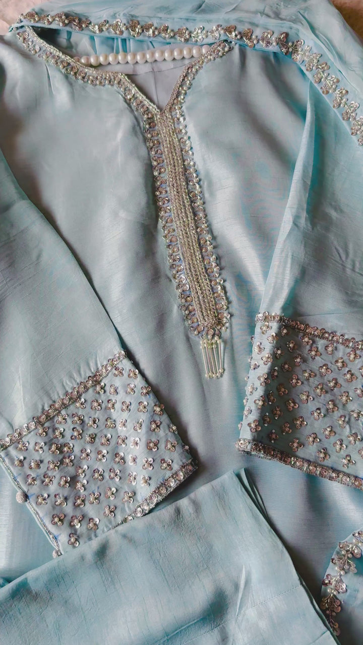 HAND EMBELLISHED RAW SILK SUIT FRSH63