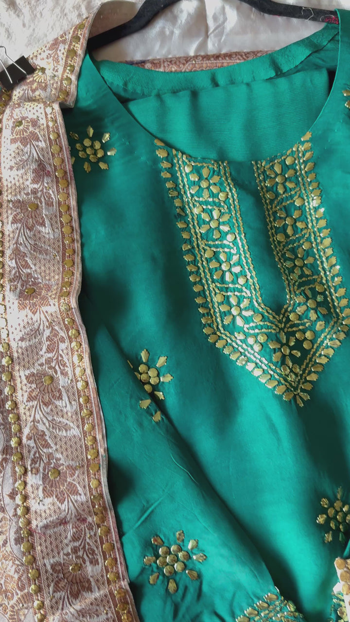 HEAVY KAAMDANI SUIT WITH WOVEN ATLAS DUPATTA KMSF01