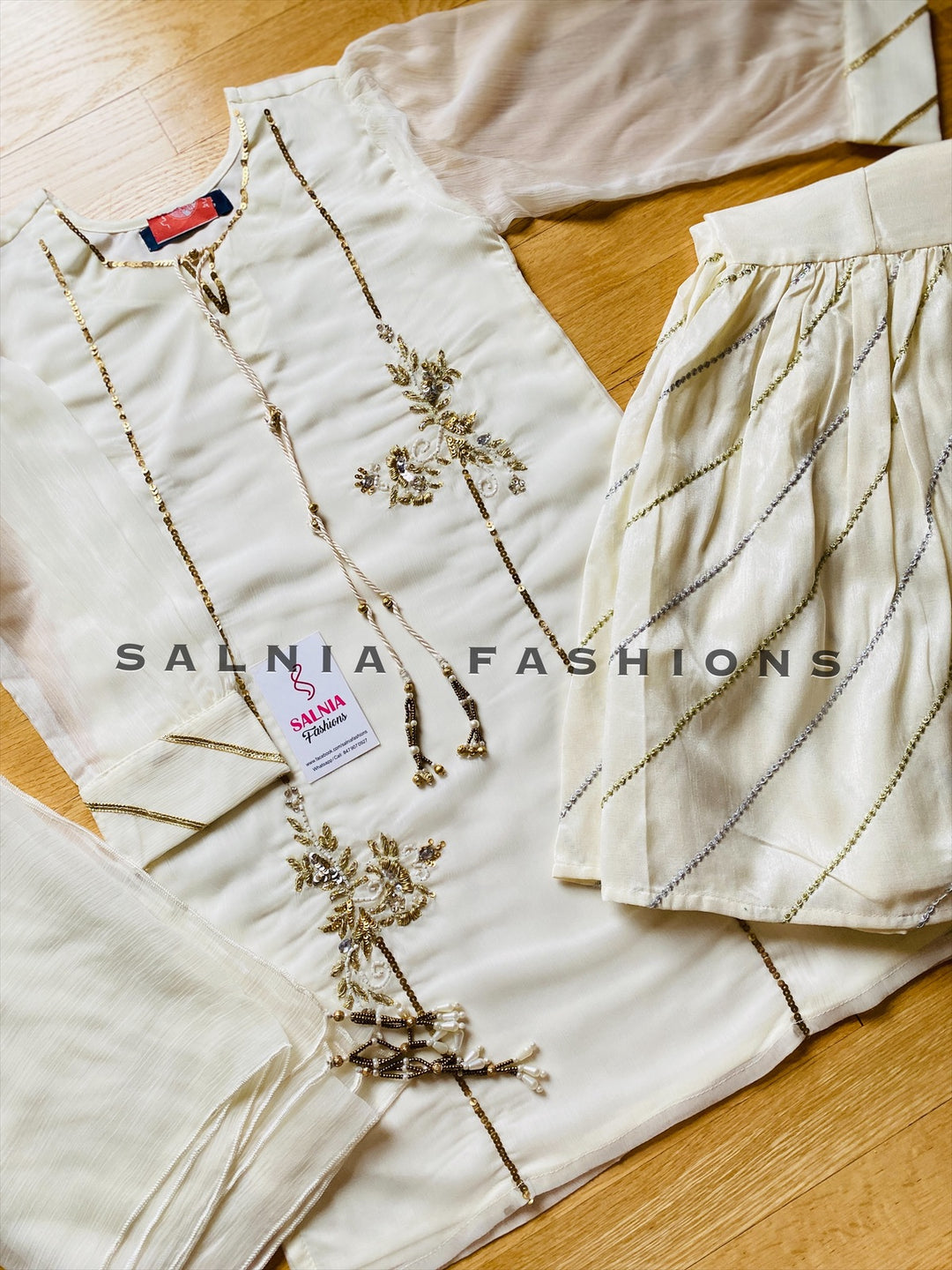 WHITE CHIFFON GHARARA KIDS