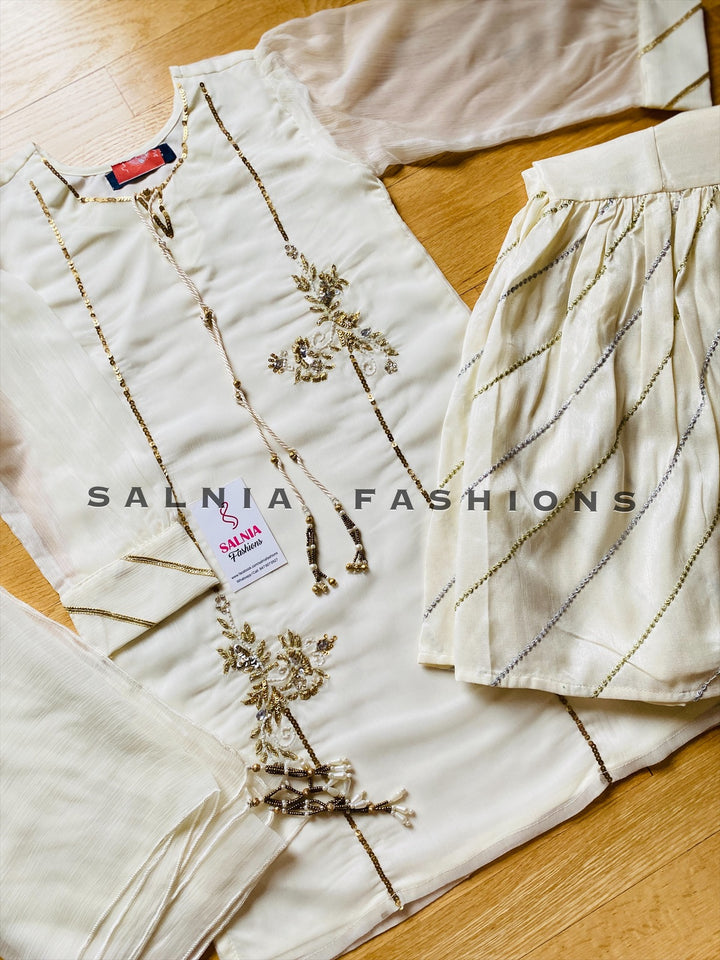 WHITE CHIFFON GHARARA KIDS