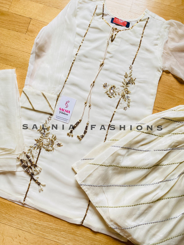 WHITE CHIFFON GHARARA KIDS