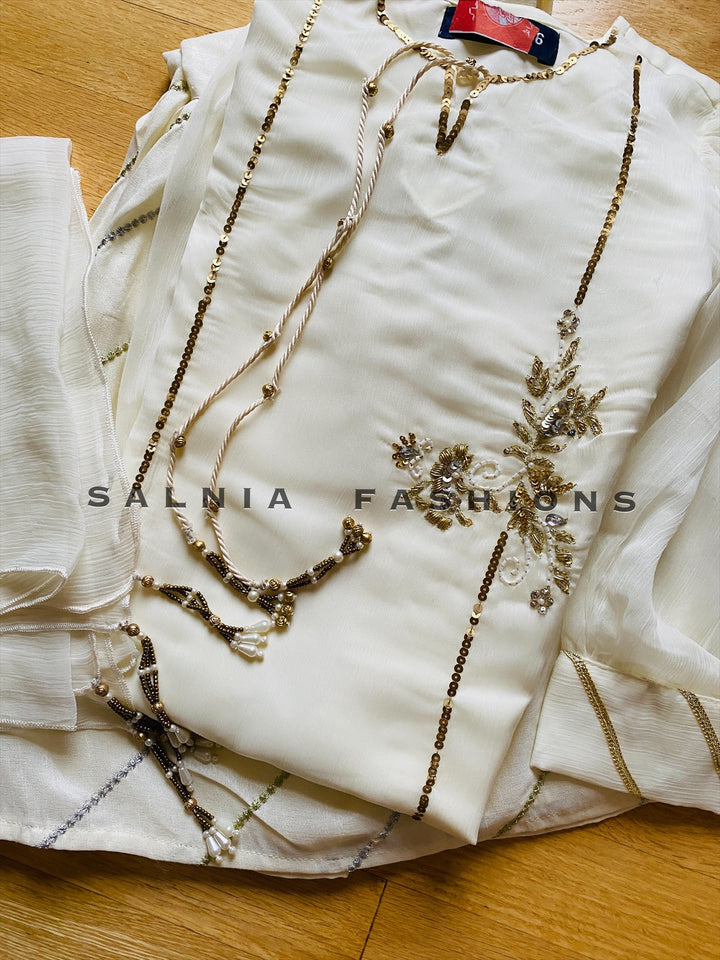 WHITE CHIFFON GHARARA KIDS