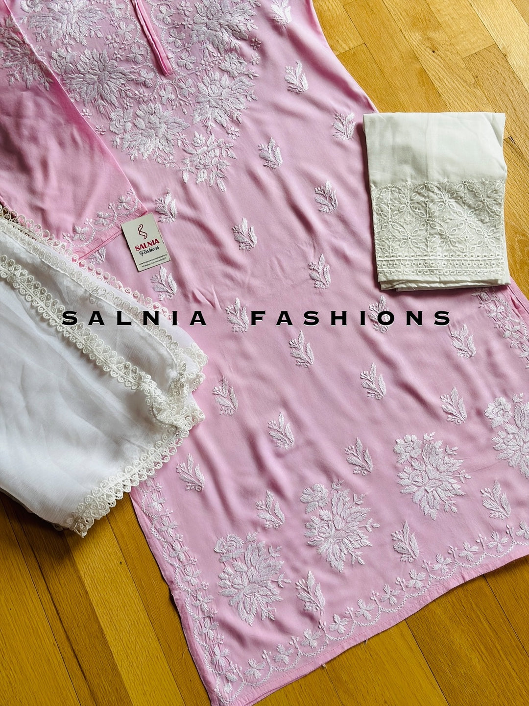 CHIKANKARI LINEN SHIRT BABY PINK