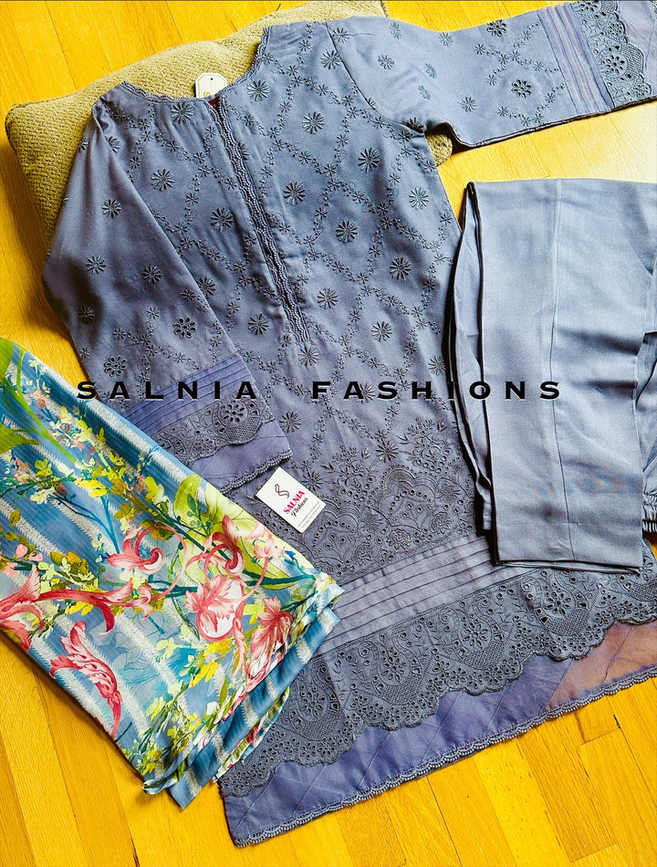 SCHIFFLI EMBROIDERED LINEN SUIT
